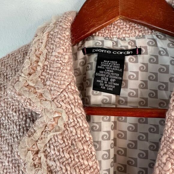Vintage Y2K Pierre Cardin Pink Tweed Blazer Women’s 8P Preppy Coquette Pearls - Picture 5 of 8